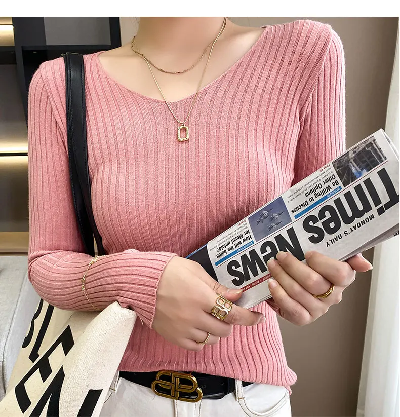 pink sweater 2022 Spring And Autumn New Style Wool Sweater Women's V-Neck Pullover With Solid Color Bottoming Slim Fashion cardigan for women