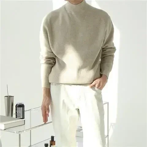 thumbnail image 1 of Suéter de punto para hombre, cuello alto, ropa lisa para hombre, jerseys de color liso, sudadera lisa de medio cuello, moda 2024, Sheap Fun T, 1 of 5