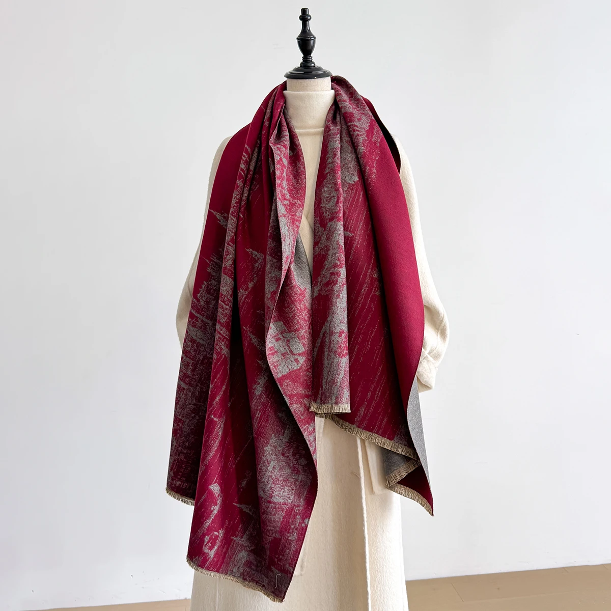 New Brand Elegance Two-Sided Print Scarf Soft Warm Fringe Pashmina Shawl Autumn and Winter Outdoor Coldproof Windproof Blanket