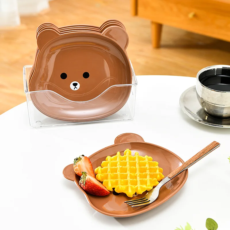 kitchen accessories Cute Bear Bowl Plate Set Tableware Kawaii Reusable Plastic Breakfast Salad Yogurt Bowl Snack Dish for Kitche
