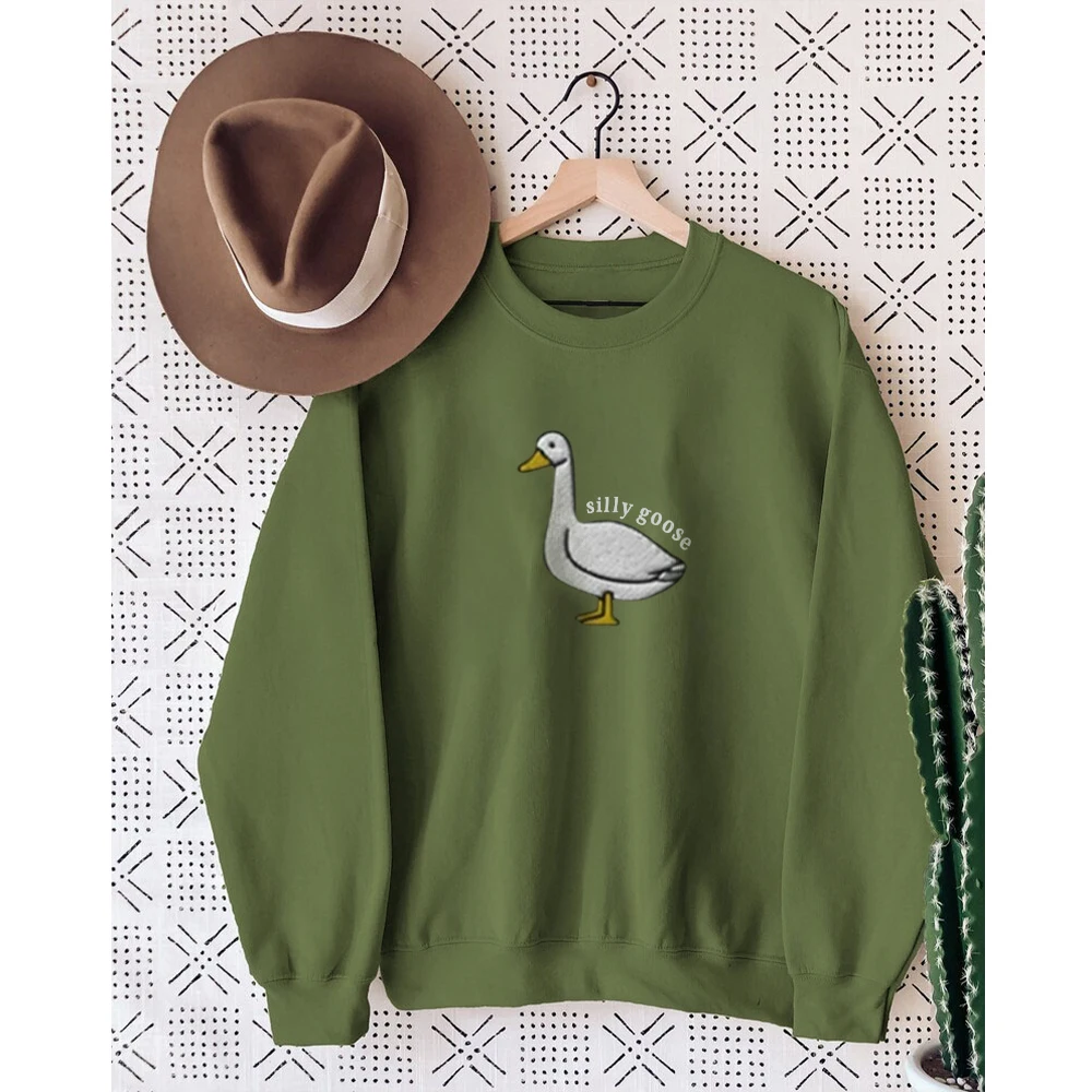 Women's Silly Goose Embroidered Cotton Female Cute Long Sleeves