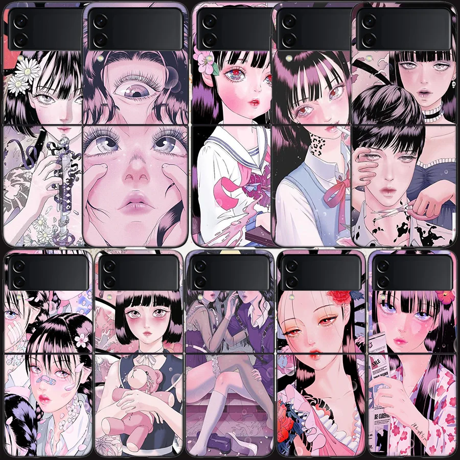 Shintaro Horror Cartoon Kago Custodia Per Samsung Galaxy Z Flip 3 Flip 5 4 5G Cover Rigida Nera Per Cellulare Samsung Z Flip 5 5G Luxury