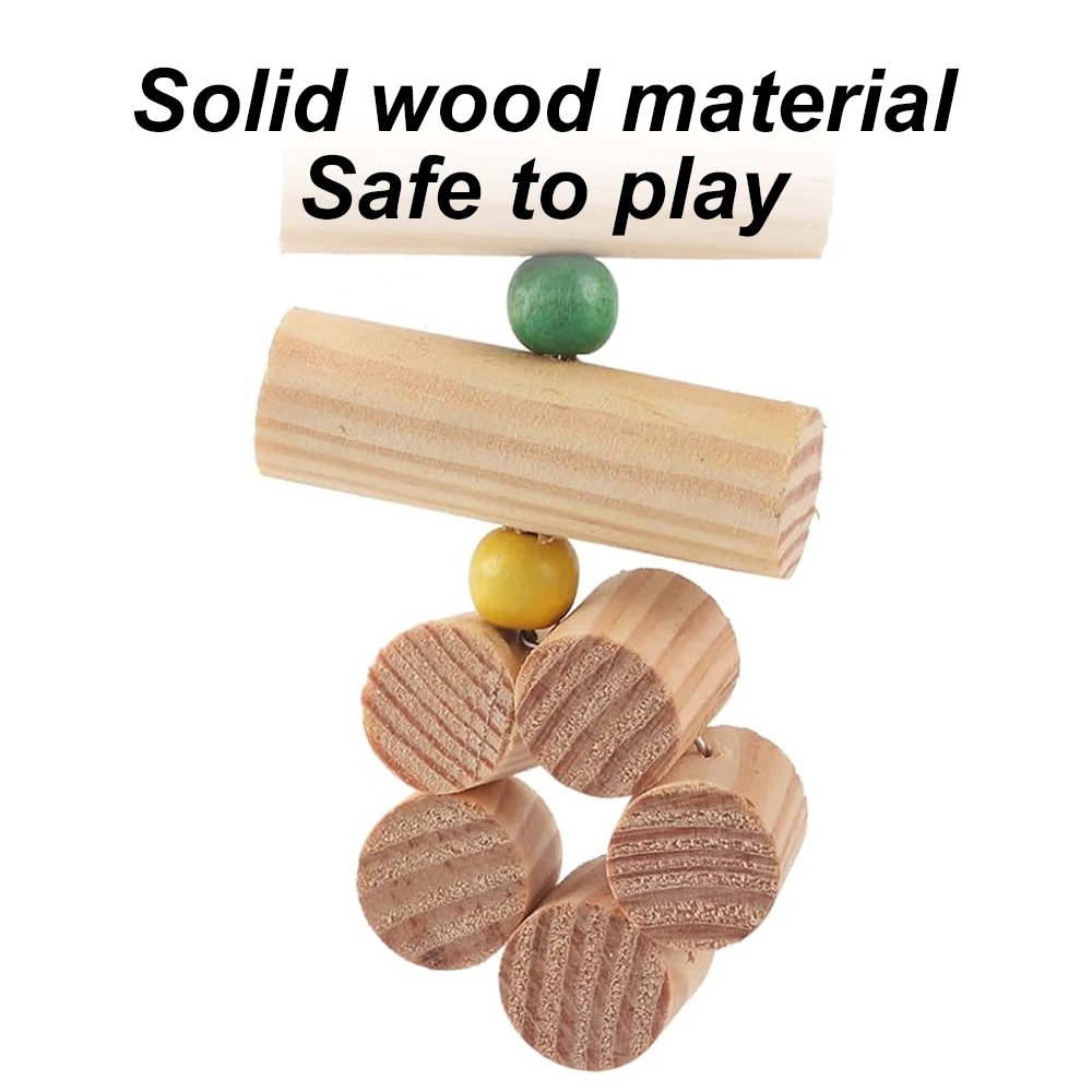 1 PC Natural Wooden Parrot Swing Chew Toys with Random Color Beads Fun Hanging Molar Toy for Pet Bird Hamster Chinchilla Rabbit