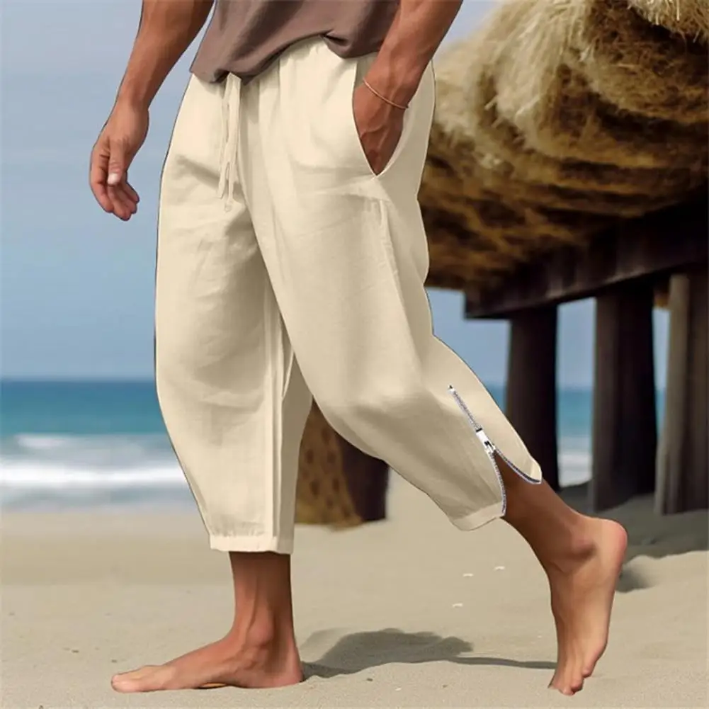 

Брюки мужские с эластичным поясом, Свободные тренировочные спортивные штаны для спортзала, бега, с боковыми карманами, эластичная талия, на молнии, однотонные