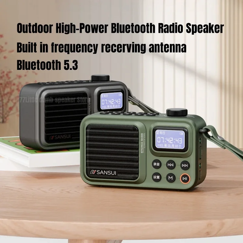 Mini Portable FM Radio Outdoor Heavy Bass Bluetooth Speaker Recorder with LED Display Wireless Handsfree TF USB MP3 Music Player