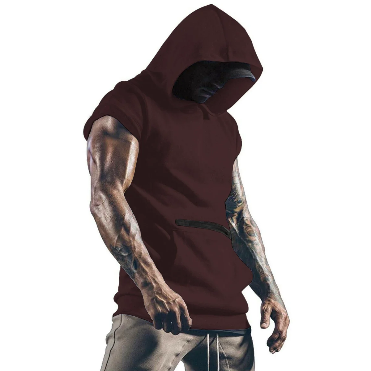New Summer Cool Patch Outdoor Exercise Jogging Men's Casual Hooded Solid Color Sports Vest, A Gift For Men 4