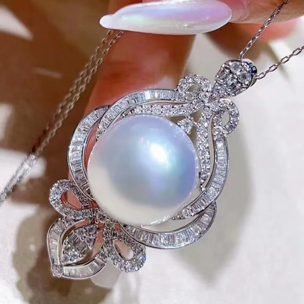 

DIY Pearl Accessories S925 Sterling Silver Pendant Empty Set Gold Silver Necklace Pendant with 11-13mm Beads