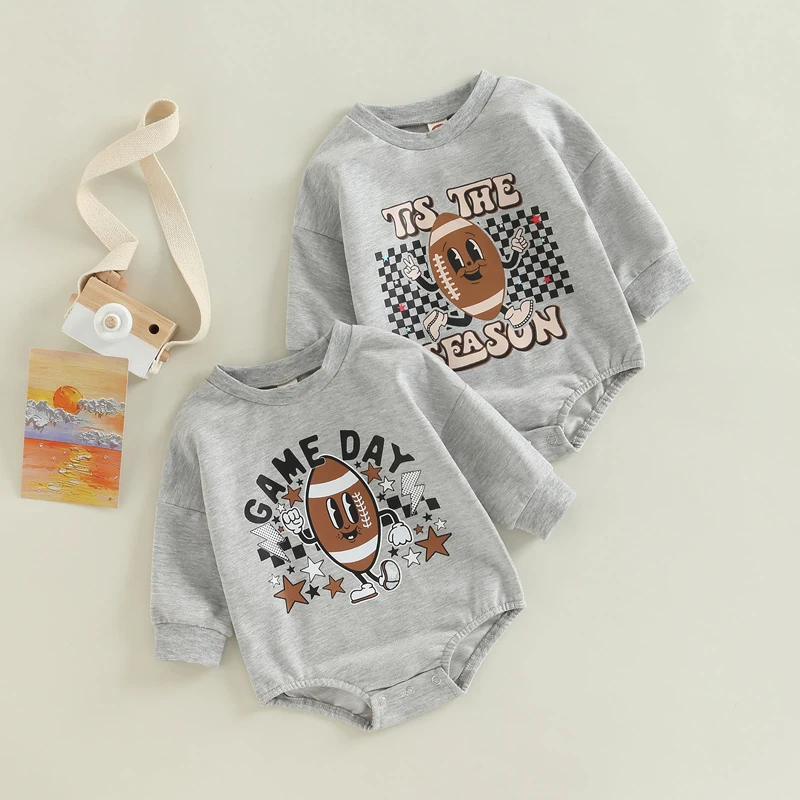 

2022-09-13 Lioraitiin 0-24M Infant Baby Girl Boy Football Season Outfit Autumn Long Sleeve Rugby Printed Game Day Bodysuit