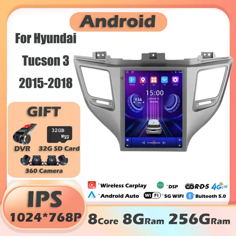 

For Hyundai Tucson 3 2015-2018 IPS Carplay Android 14 Car Radio Multimedia Video Player Navigaion Head Unit Stereo 2Din Audio