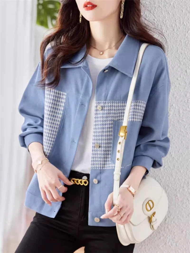 Women's outerwear 2024 Spring Autumn New Loose Korean Edition Fashion Loose Splicing Temperament Denim Short Women's Outerwear