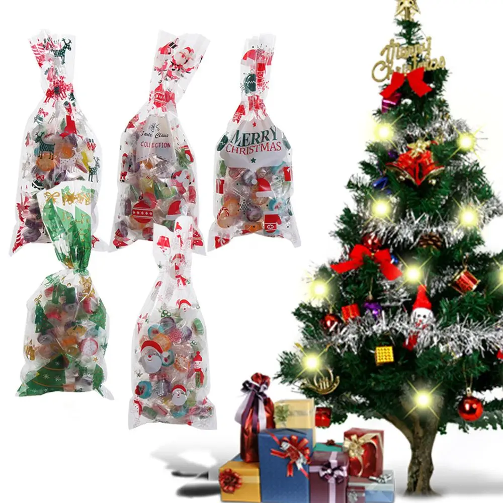 Confezione Regalo In Plastica Da 50 Pezzi Sacchetti Di Biscotti Con Fiocchi Di Neve Di Babbo Natale Sacchetti Di Caramelle Di Natale Buon Natale