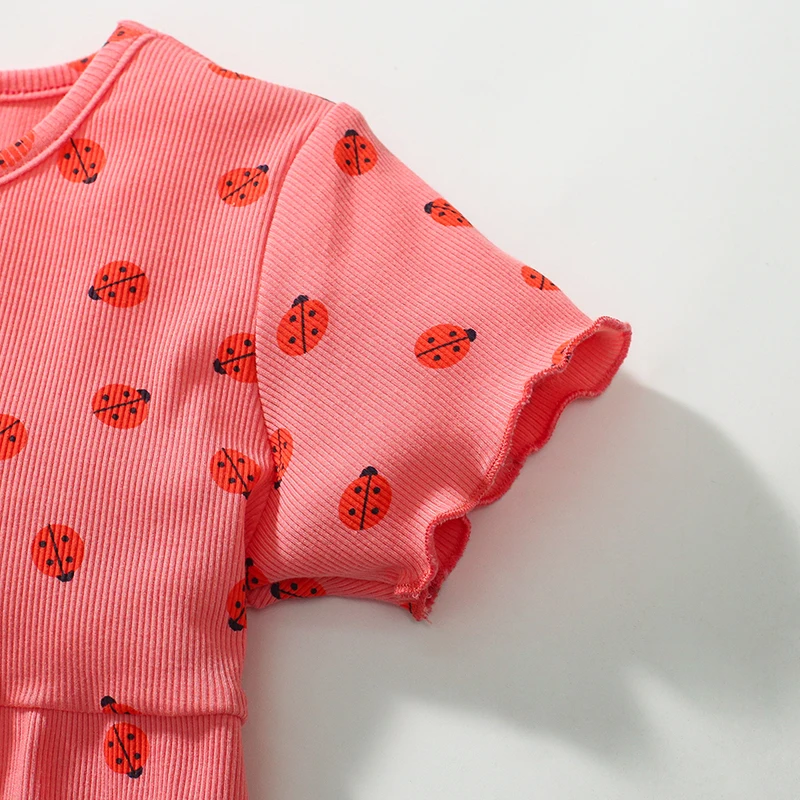 Ladybug Party Dress Children's Clothing 2025 Baby Girls Pink Dresses Cartoon Summer Holiday Dresses Kids Clothes