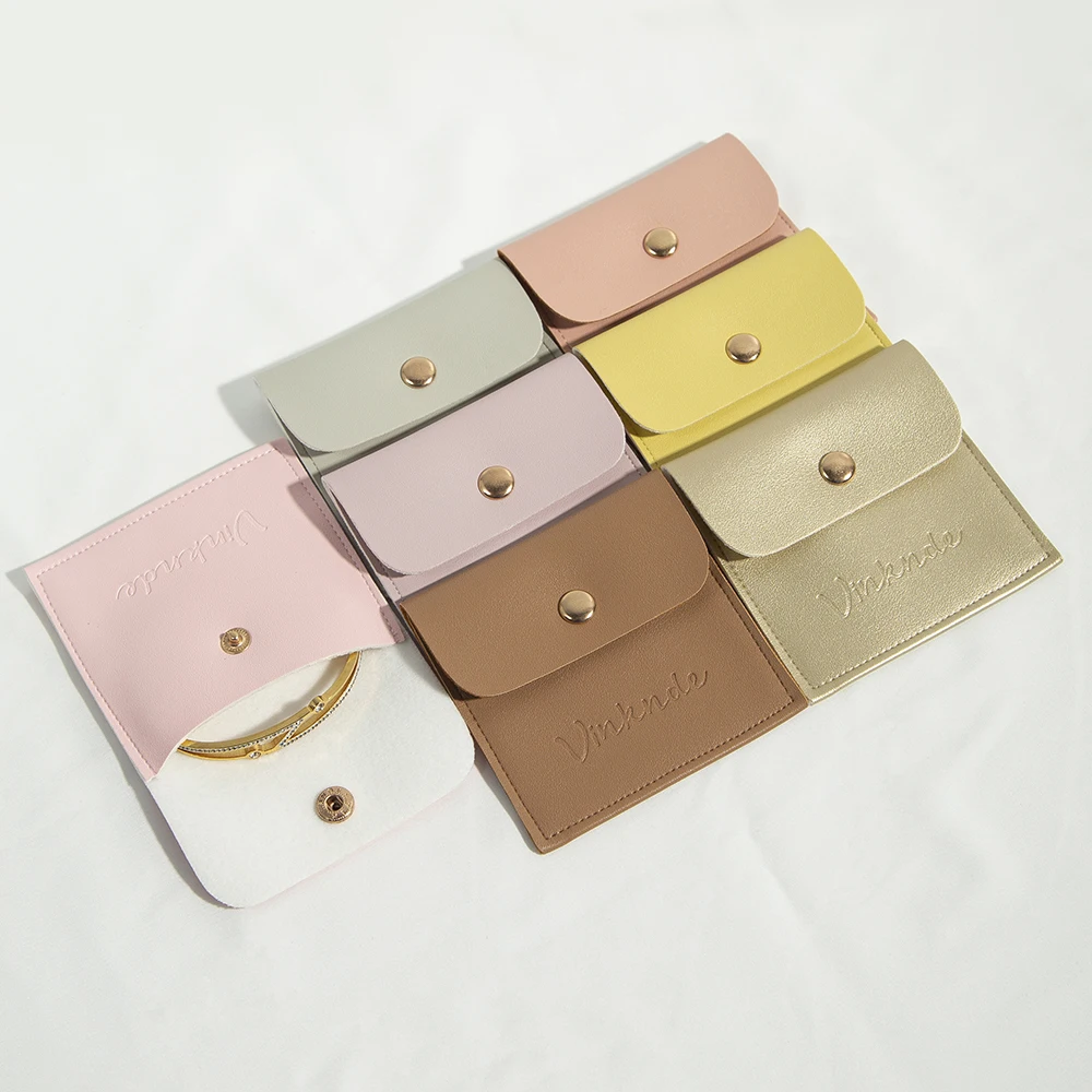 100Pcs 8x8cm PU Leather Snap Button Jewelry Bag for Ring Earrings Necklace Wedding Favors Pouch Gift Organizer Can Custom Logo