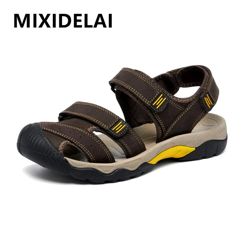 

Summer Genuine Leather Men's Sandals Classic Breathable Slip-On Sandals Men Outdoor Casual Beach Sandals Sneakers Plus Size 48