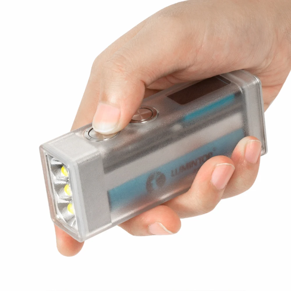 USB C 충전식 EDC LED 손전등 방출 야외 조명, 고출력 LCD 디스플레이 토치 보조배터리, 문 박스 투명