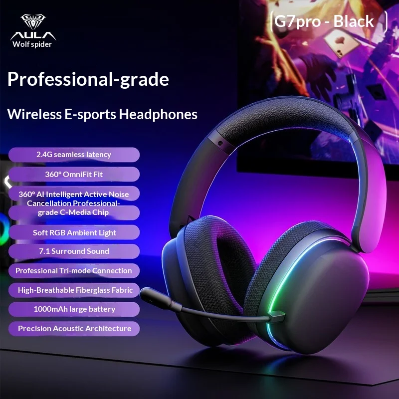 سماعات أذن Aula Wolf Spider G7pro مثبتة على الرأس...