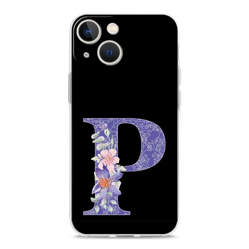 Purple Flower Initial Letter Phone Case Cover