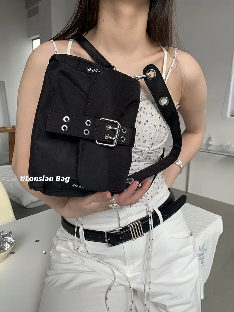 JIAERDI Vintage Nylon Khaki Shoudler Bag Women Hot Girls Square Underarm Bag Female Harajuku Casual Crossbody Bags Handbag Y2k