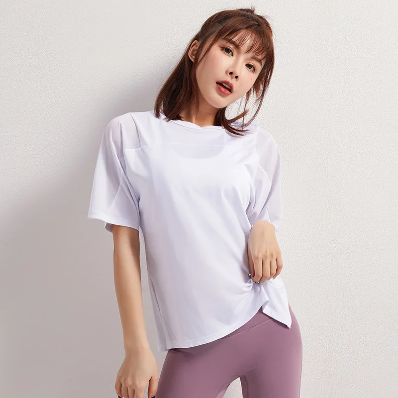 Summer Fitness Sports T-shirt Tops Women Outdoor Sports Loose Short Sleeve Stitching Gym Running Female Quick Drying Breathable sports t shirt sports shirt