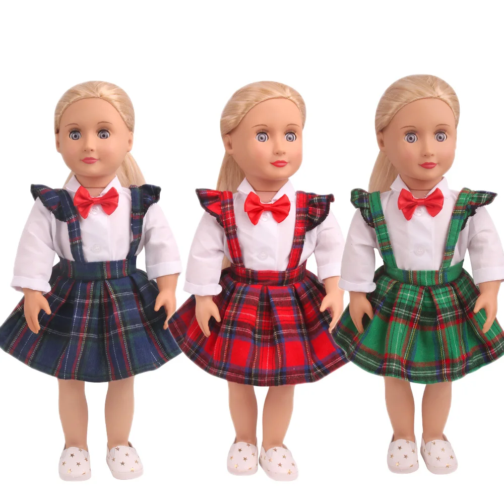 

Plaid Suspender Skirt School Uniform American 18 Inch Girl Doll Dress Ours & Generation Kids Toys Dolls Clothing Accessories