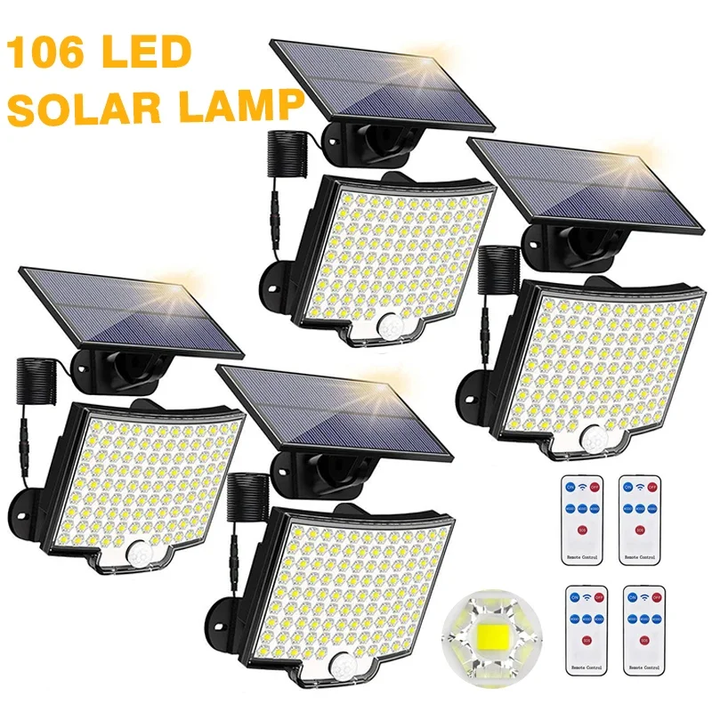106LED Outdoor Solar Light with Motion Sensor Remote Control IP65 ...