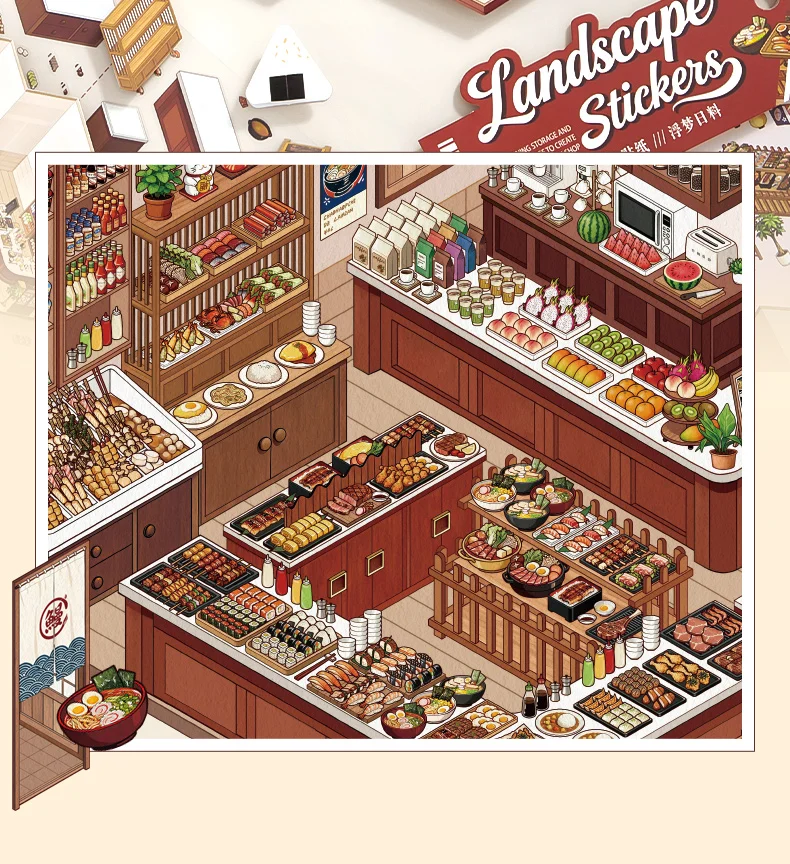 JIAMEI Kawaii 3D Miniatur Szene Store Management 2.0 Cartoon Hütte Landschaft Aufkleber DIY handgemachte Stapeln Scrapbook Aufkleber – Detail 13
