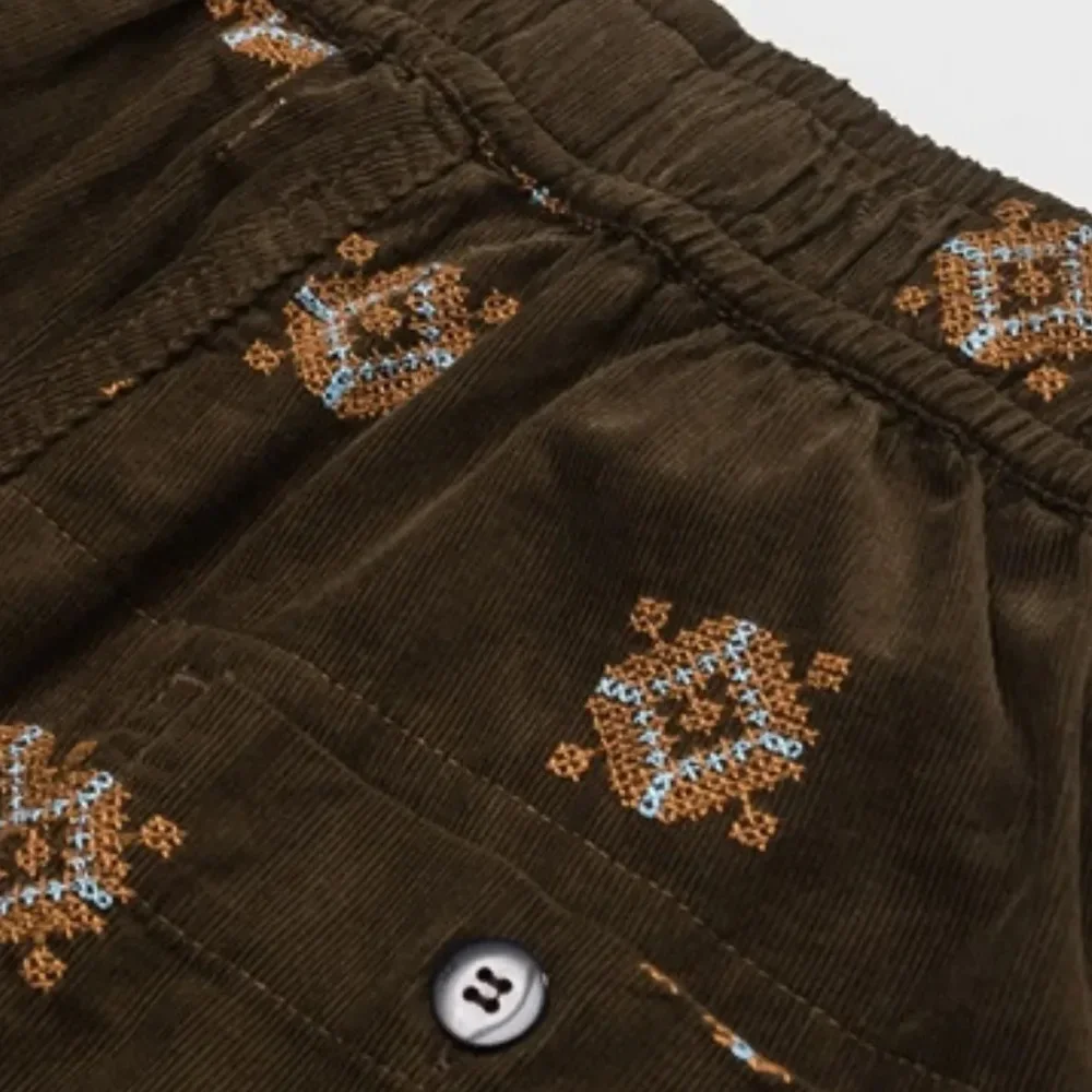 Men Japanese Korean Streetwear Harem Trousers Cargo Pants Full Embroidery Corduroy Loose Casual Vintage Wide Leg Pants