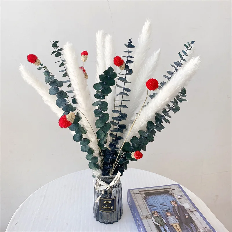 

Immortal Eucalyptus Leaf Small Reed Dried Flower Bouquet, Nordic Style Pampas, Furniture Decoration Artificial Flowers