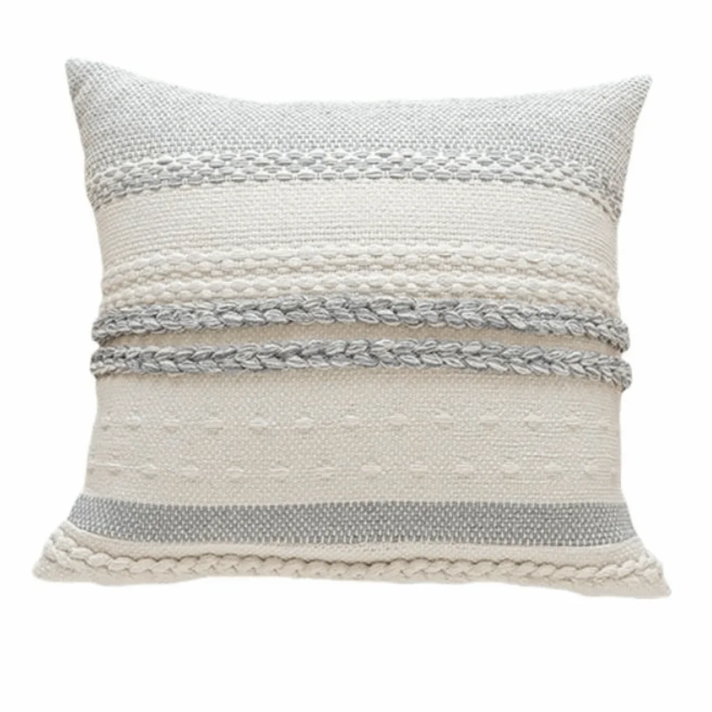Boho Striped Textured Decorative Throw Pillow Covers - 18x18 Inch
