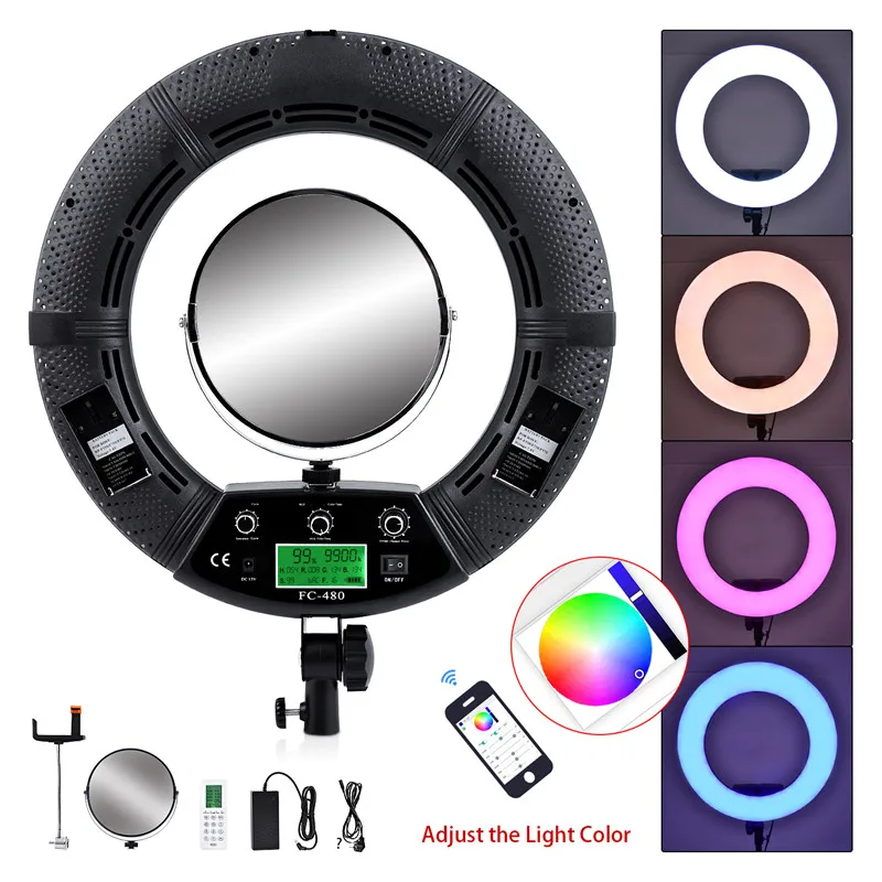 

96W LED RGB Ring Light 18inch Ring Lamp Kit with Tripod 2700K-9990K Live Stage Light Yidoblo FC480 RGB Video Lights Photo Studio