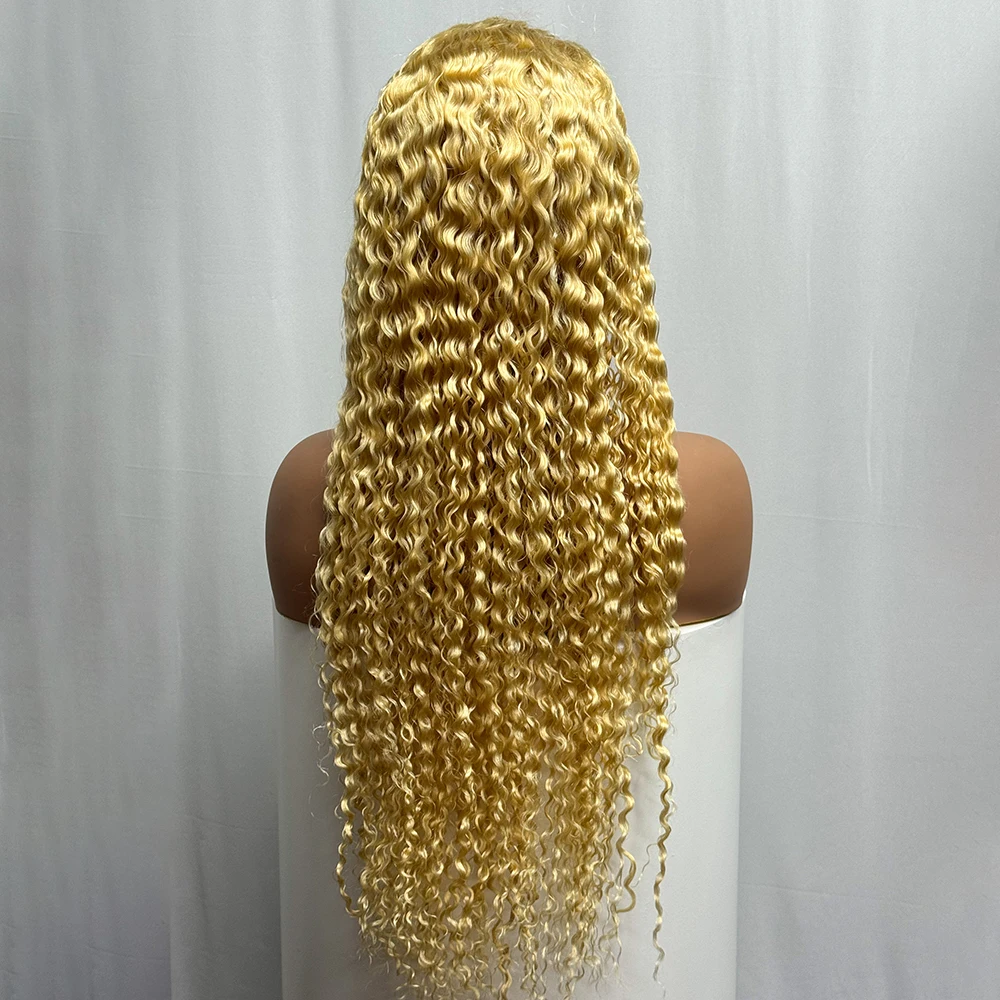 Remy Hair 613 Blonde Jerry Curly Human Hair Wig Blonde  250% Density 13X4 Transparent Lace Wig Godness Deep Curly Wigs For Women