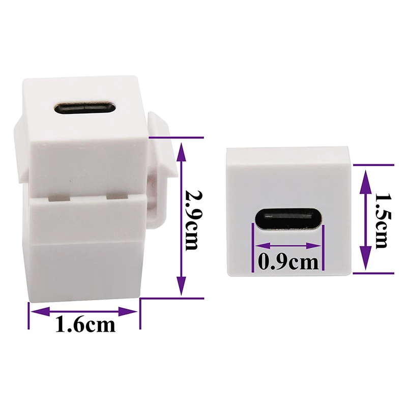 BERLAT Keystone USB C Jack Femmina-Femmina - Adattatore Per Piastra A Parete, Ricarica E Dati Fino A 5Gbps 3A (Confezione Da 3, Bianco) - 3