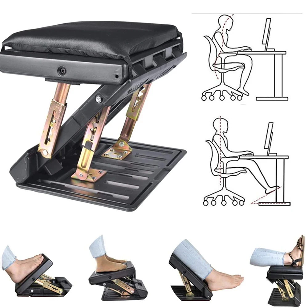 Footrest Adjustable With Removable Soft Foot Rest Pad Max-Load 120Lbs With Massaging Beads For Car Home 4-Level Height