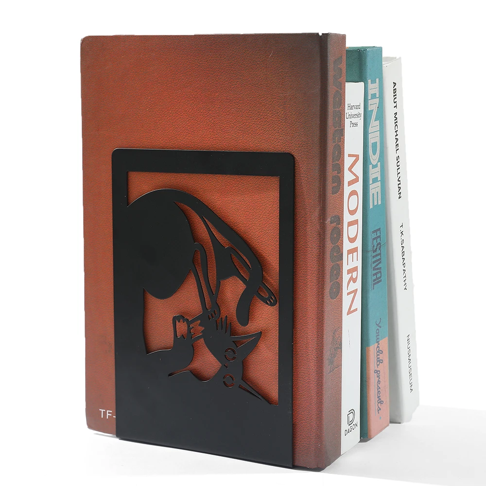 2Pcs Style Black Cat Book Ends Heavy Book Iron Bookends Gift for Book Loves Home Desk Book Rack Office Supplies Stand Iron 5
