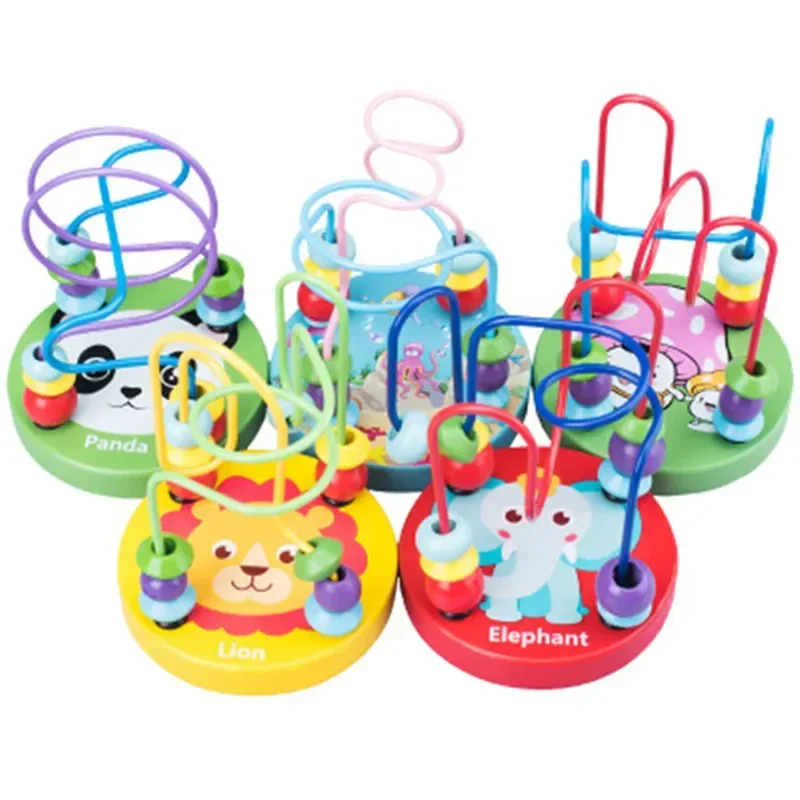 Montessori Wooden Toys Wooden Circles Bead Wire Maze Roller Coaster Educational Wood Puzzles Boys Girls Kid Toy 6+ Months