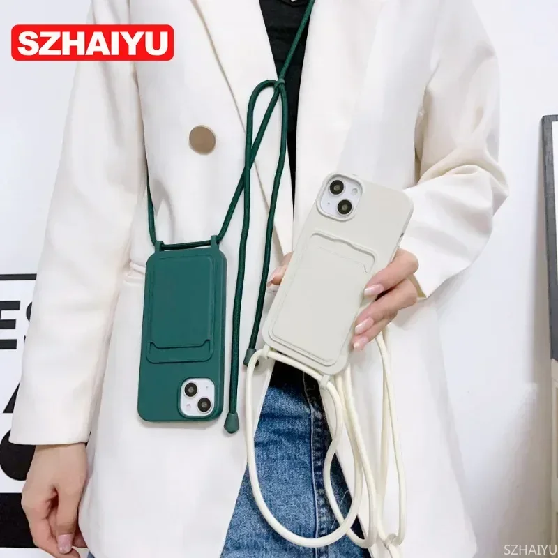 Hands-Free Lanyard Phone Case with Silicone Card Holder and Drop Protection Cover