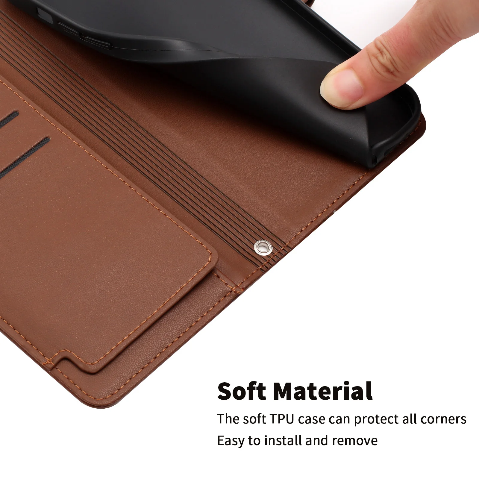 Leather Flip Wallet Case - Magnetic Shockproof Protection and Multi-Card Holder