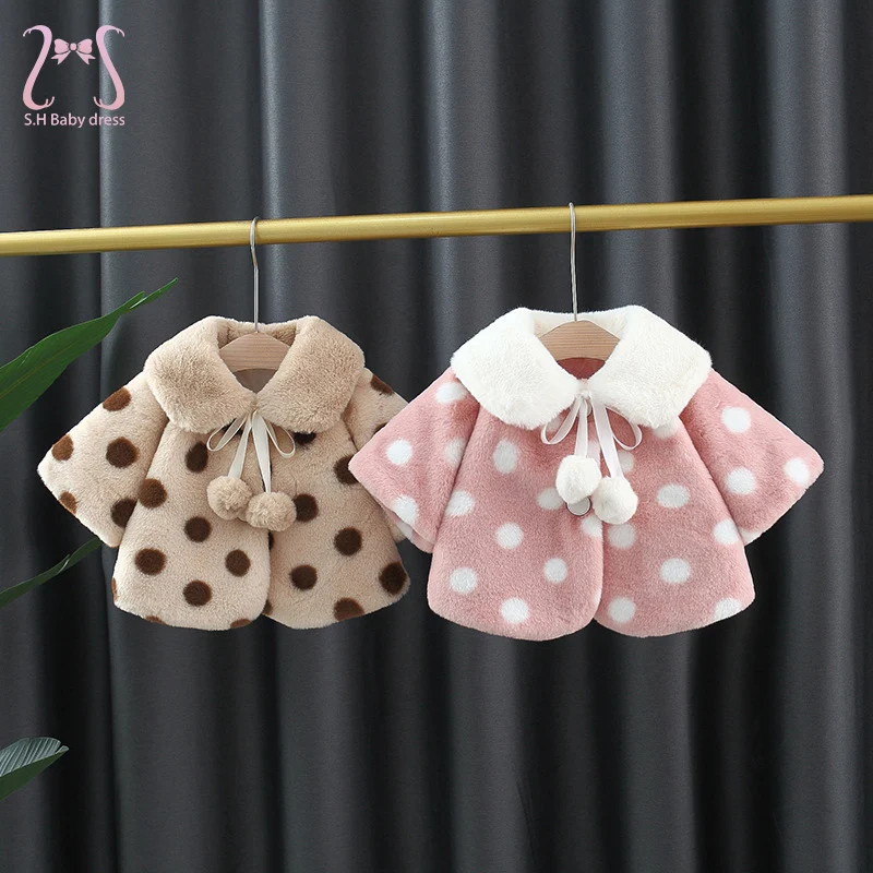 

Winter Girl Cotton Coat Plush Cape Dot Baby Kids Jacket Children Costume Windproof Warm Christmas Overalls Toddler Clothes