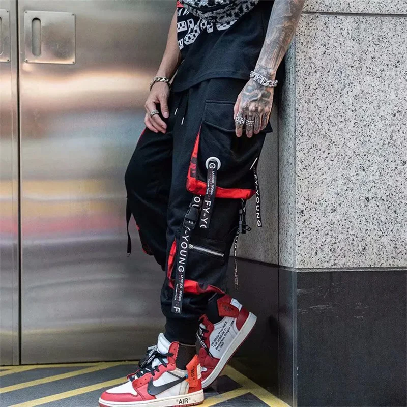 Y2K Joggers Cargo Pants For Men Casual Hip Hop Pocket Male Trousers Sweatpants Street Ribbons Techwear White Pant Pantalon Homme 5