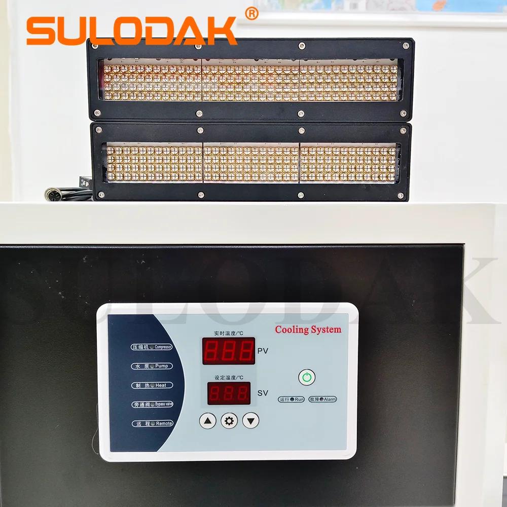 2LED 240*40mm UV LED Curing Lamp 395nm ink with Water Chiller for UV Printer Silk Screen Printing for Metal/Plastic/PP Bottles