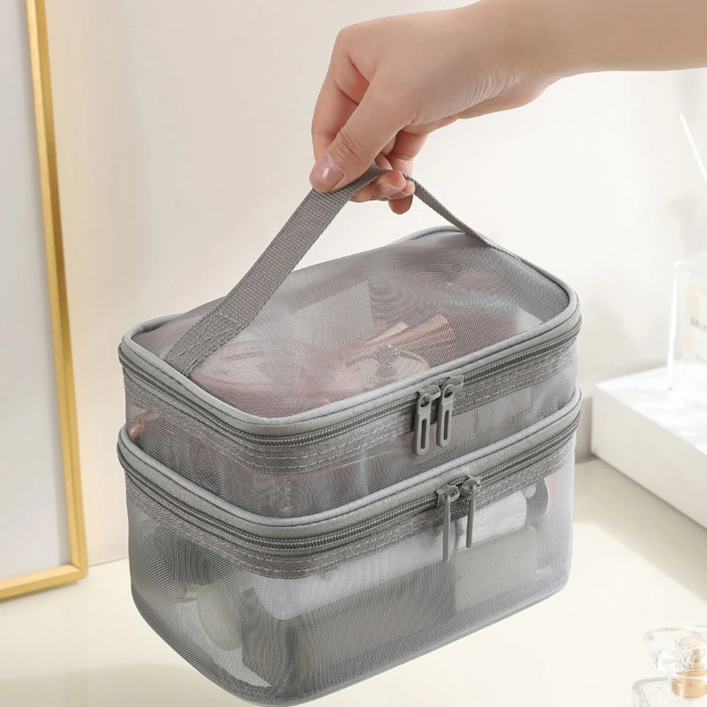 

Double Layer Makeup Bag Portable Clear Mesh Cosmetic Storage Pouch Large-Capacity Washbag Case Organizer For Outdoor Travel