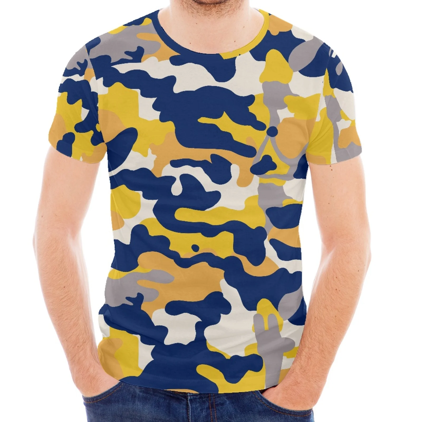 

Stylish Camo Design Printed Seaside Hawaiian Polynesian Style Slim Crew-Neck Short Sleeve New Summer Sports Shirt Luxury