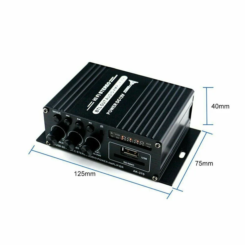 AK 370 HIFI Digital Stereo Audio Power Amplifier 2 Channel 400W 12V FM Radio Mic Car Mini Sound Amplificador Board Home Theater