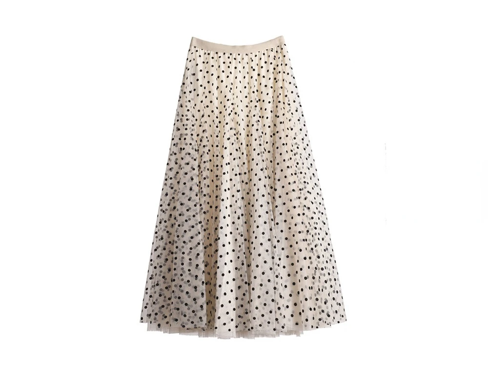 Spring Autumn 72/82/92cm Polka Dot Tulle Skirts Women 2022 New Casual Elastic High Waist A-line Skirt Female Party Beach Skirt jean skirt