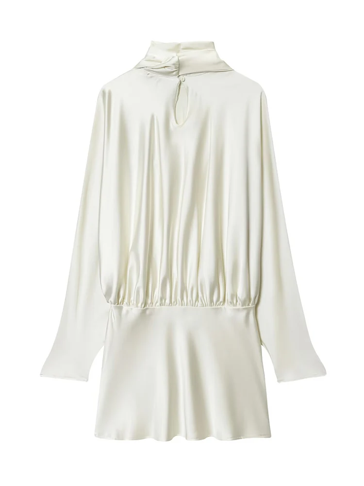 Women Mini Dresses With Scarf Chic Loose Turtleneck Long Sleeve Solid Dress Autumn 2025 New Lady Fashion Vacation Dresses