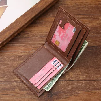 Men's Slim Money Clip Wallet Credit Card ID Holder Casual Male Leather Short Multi Card Holder Purses Business Man Bifold Wallet 2