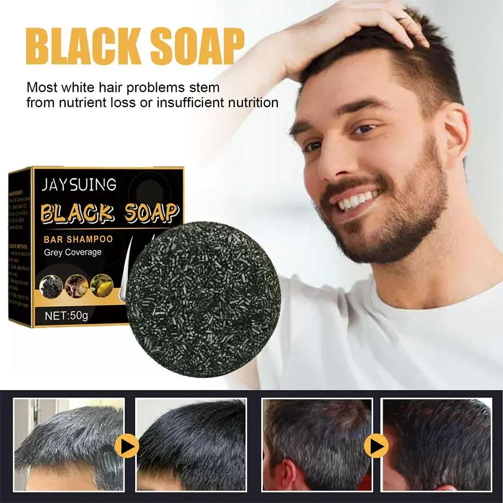 

50g Soap Hair Darkening Gloss White To Black Soap Shampoo Bar Repair Gray White Hair Color Dye Hair Shampoo Natural 2023