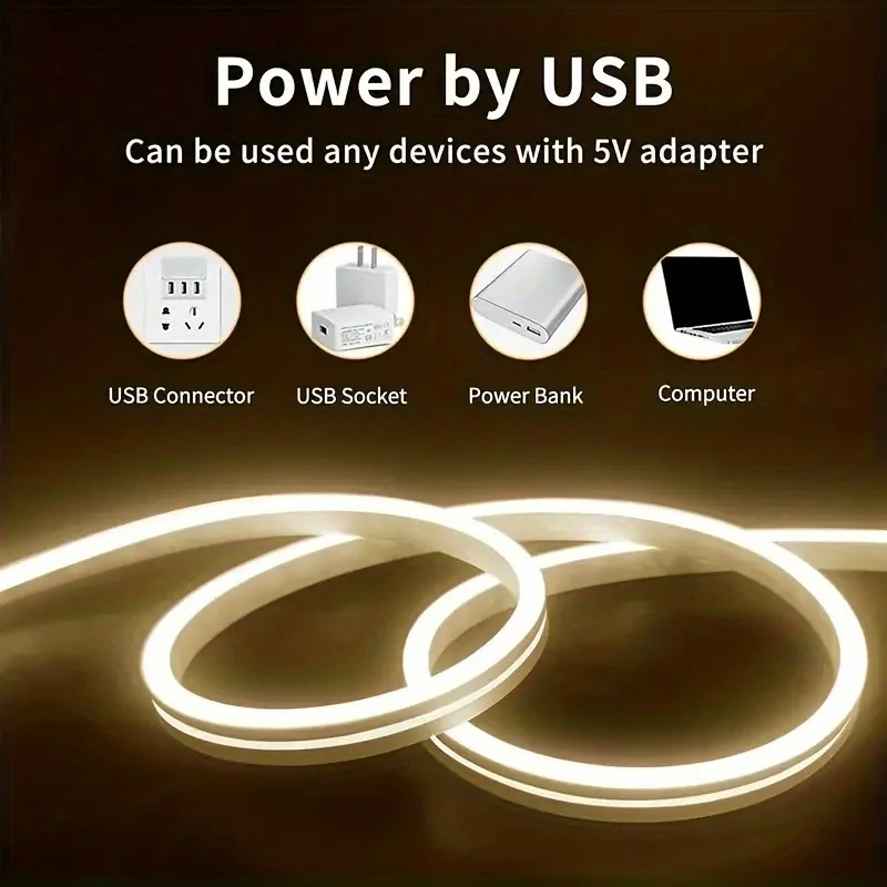 Touch Sensor Neon LED Strip Light Dimmable Waterproof Flexible LED Neon Sign Light Tape 5V USB Lighting Lamp For Room Decoration 4