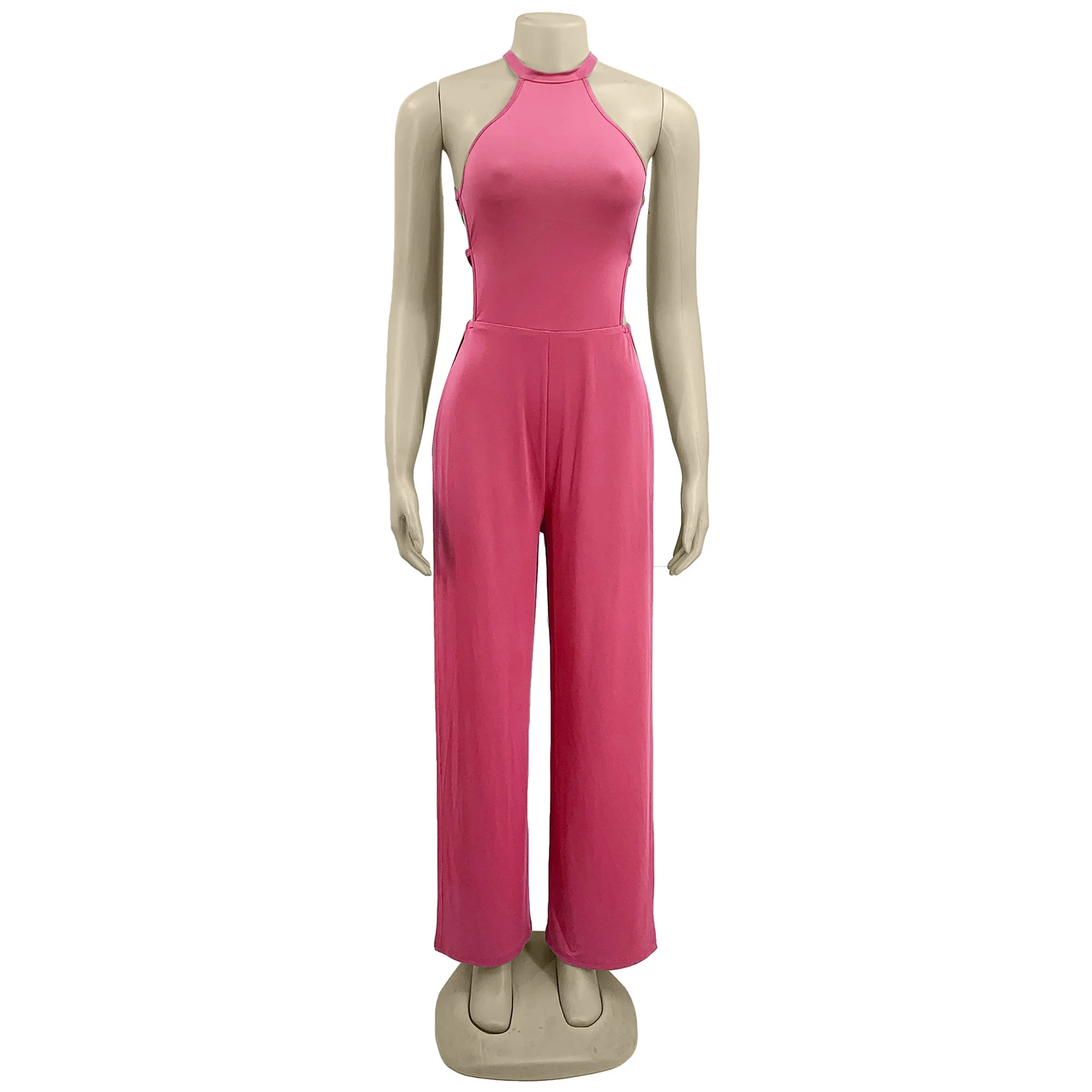 BKLD Clothes For \Women Summer New Lace Up Open Back Sexy Jumpsuit Split Wide Leg Casual Loose Pants Jumpsuits Solid Color