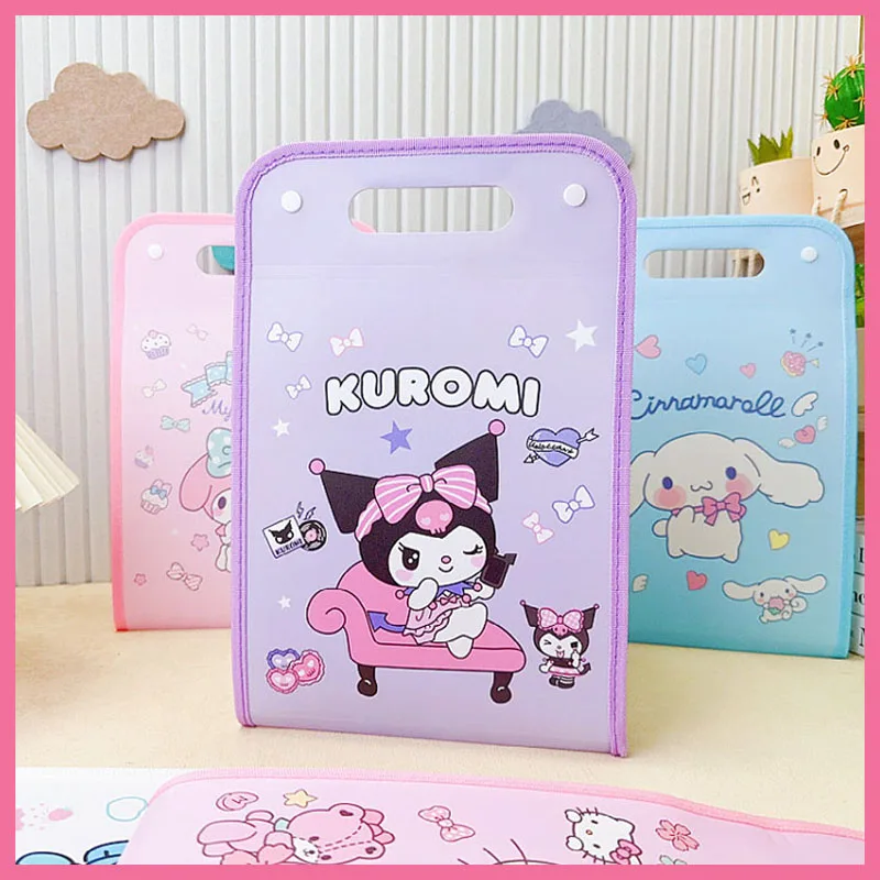 Sanrio Cartoon Stationery Kuromi Melody Laurel Dog A4 Waterproof Test Paper Folder Storage Bag 13 Layer Organ Bag For Students File Folder Transparent Folder